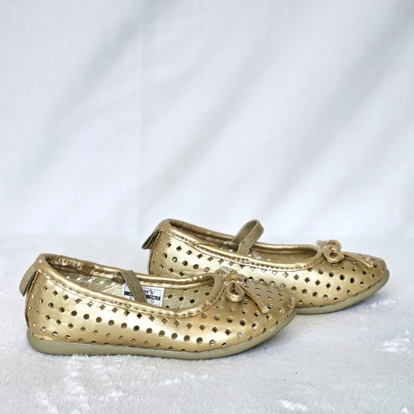 CARTER'S | Toddler Girl's Perforated Gold Ballet Flats, Size 6 - Picture 2 of 7